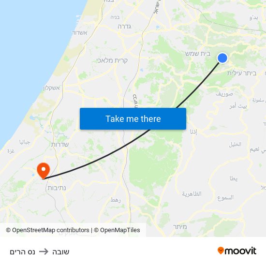 נס הרים to שובה map