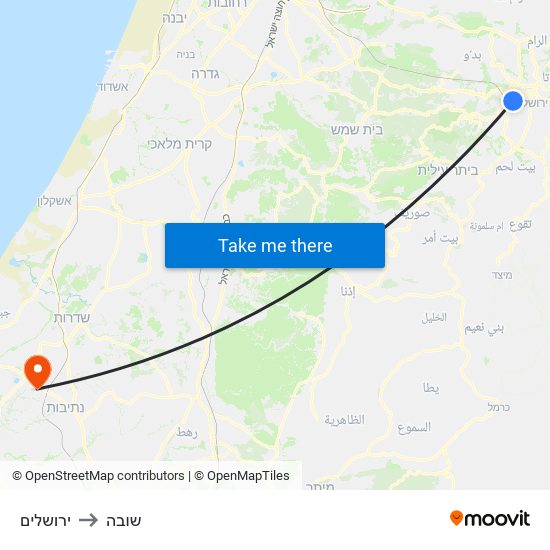 ירושלים to שובה map