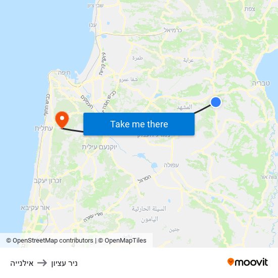 אילנייה to ניר עציון map