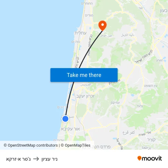 ג'סר א-זרקא to ניר עציון map