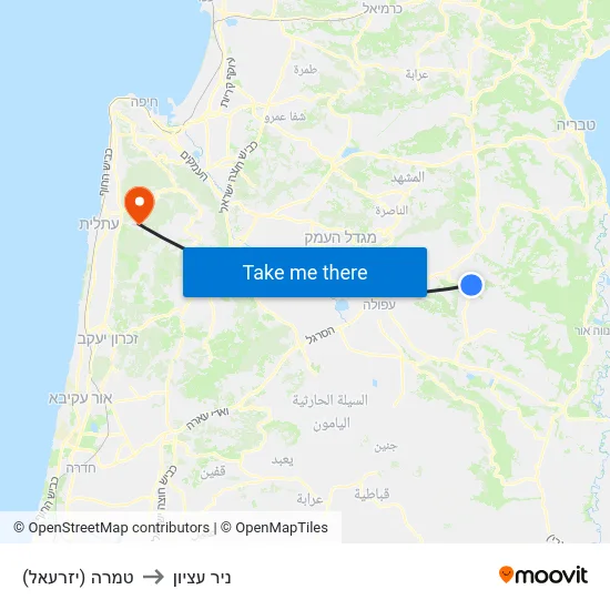טמרה (יזרעאל) to ניר עציון map