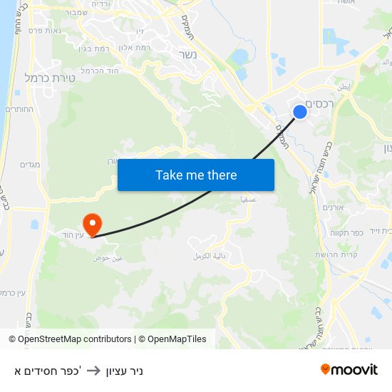 כפר חסידים א' to ניר עציון map