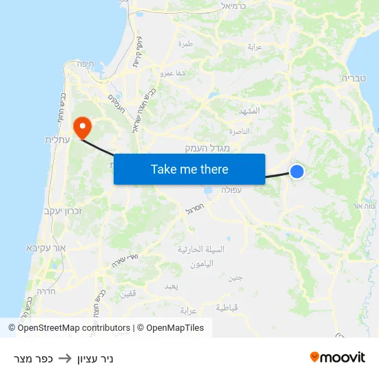 כפר מצר to ניר עציון map