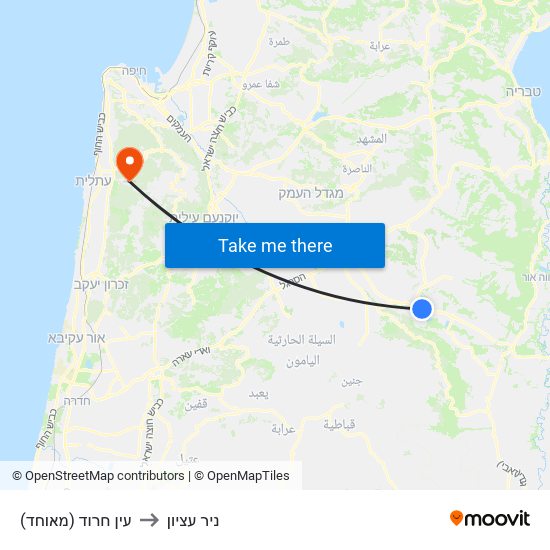 עין חרוד (מאוחד) to ניר עציון map