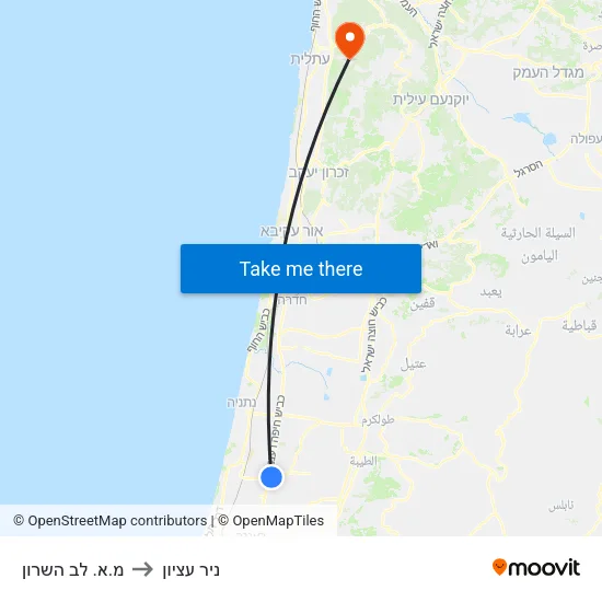 מ.א. לב השרון to ניר עציון map