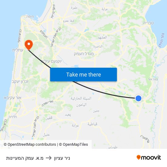 מ.א. עמק המעיינות to ניר עציון map