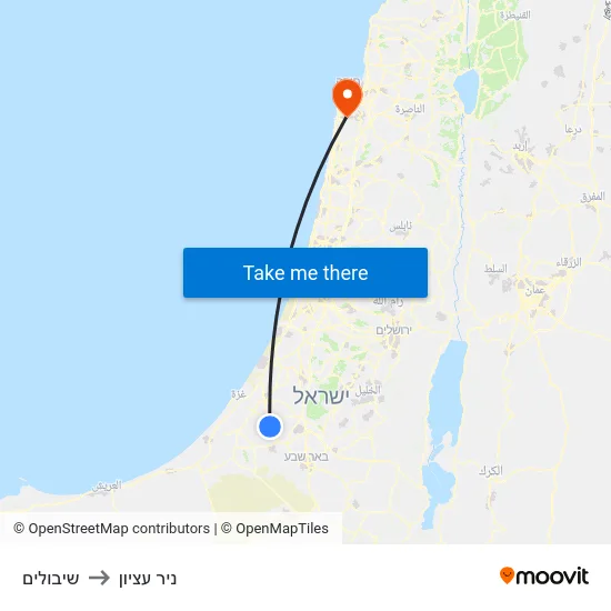 שיבולים to ניר עציון map