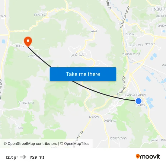 יקנעם to ניר עציון map