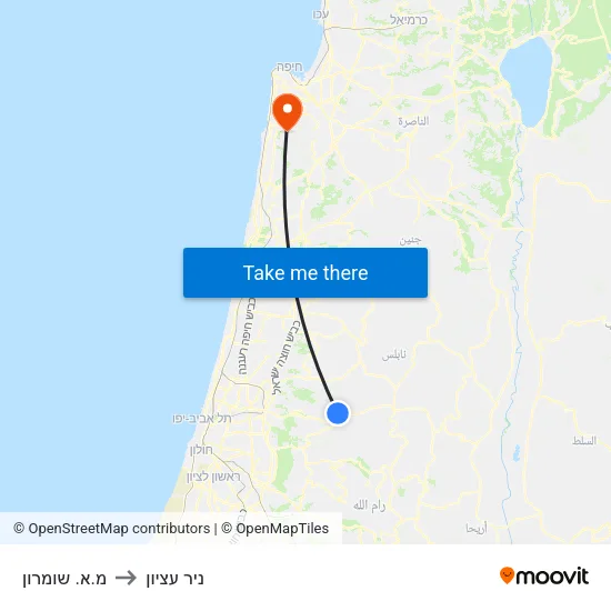 מ.א. שומרון to ניר עציון map