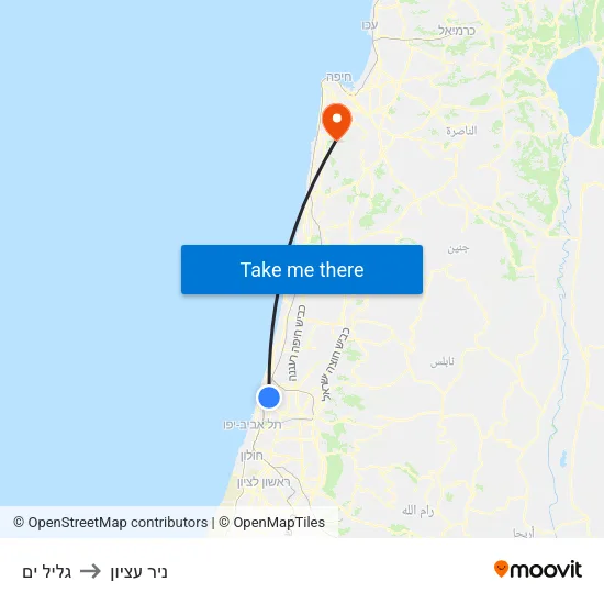 גליל ים to ניר עציון map