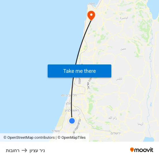רחובות to ניר עציון map