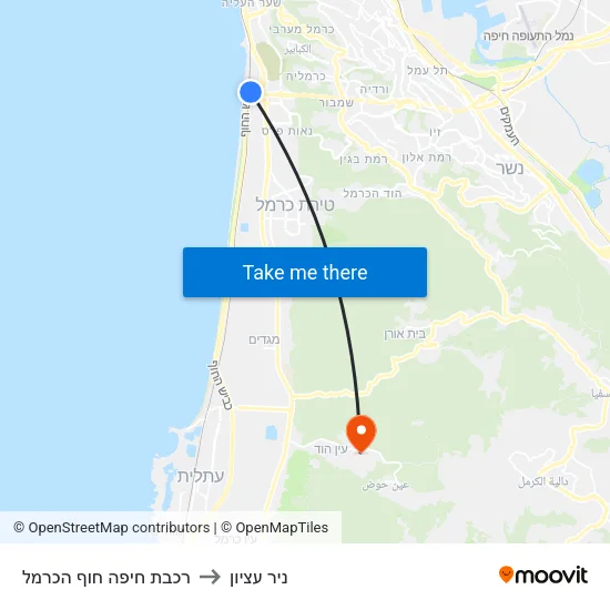 רכבת חיפה חוף הכרמל to ניר עציון map