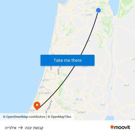 אילנייה to קבוצת יבנה map