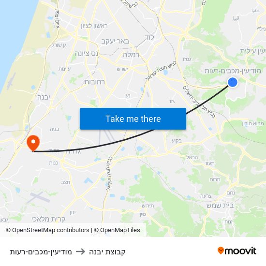 מודיעין-מכבים-רעות to קבוצת יבנה map