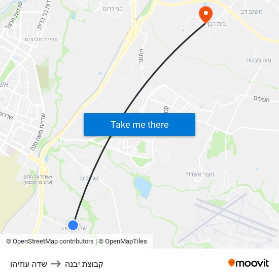 שדה עוזיהו to קבוצת יבנה map