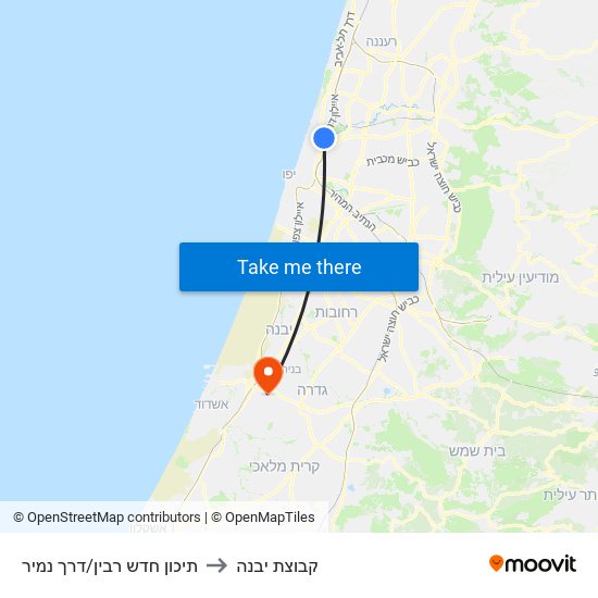 תיכון חדש רבין/דרך נמיר to קבוצת יבנה map