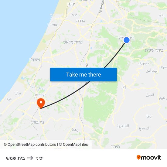 בית שמש to יכיני map