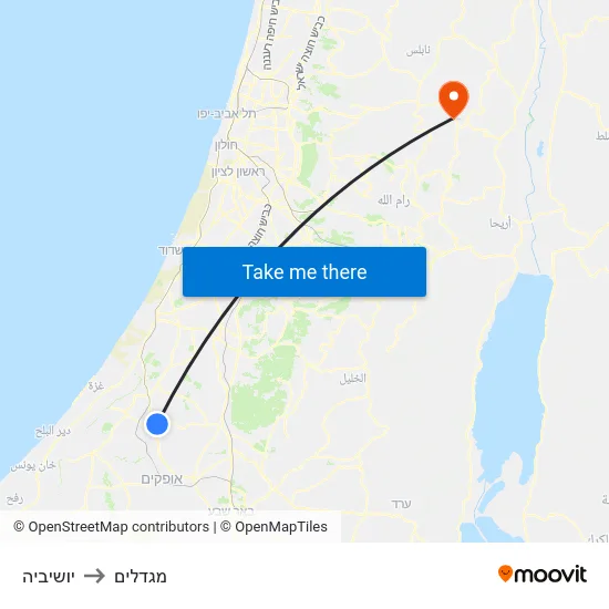 יושיביה to מגדלים map
