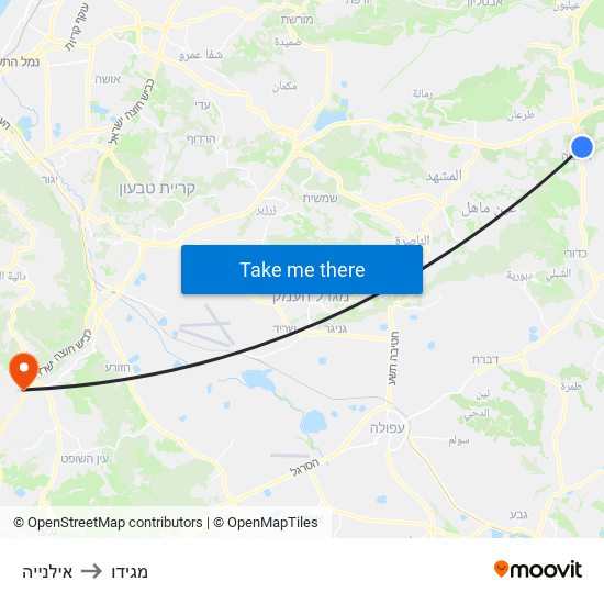 אילנייה to מגידו map