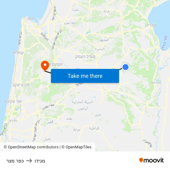 כפר מצר to מגידו map