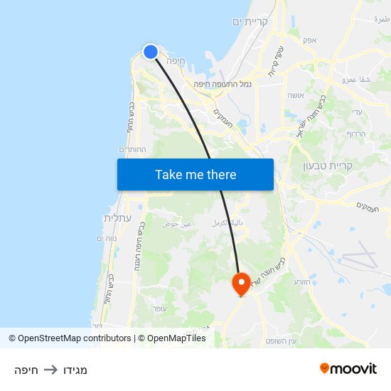 חיפה to מגידו map