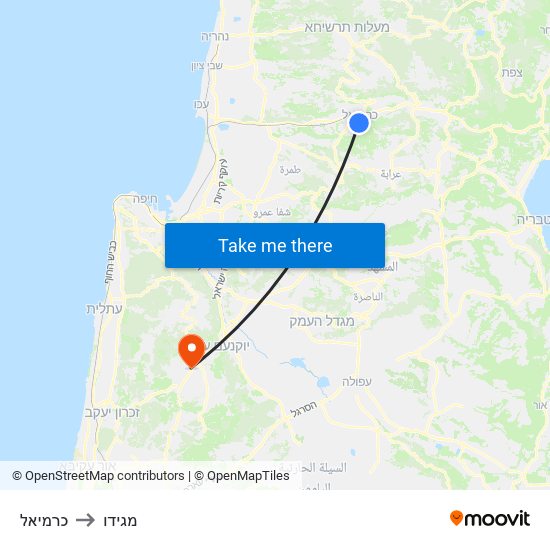 כרמיאל to מגידו map