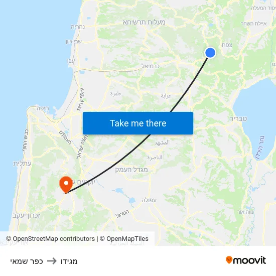 כפר שמאי to מגידו map