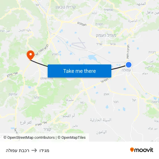 רכבת עפולה to מגידו map