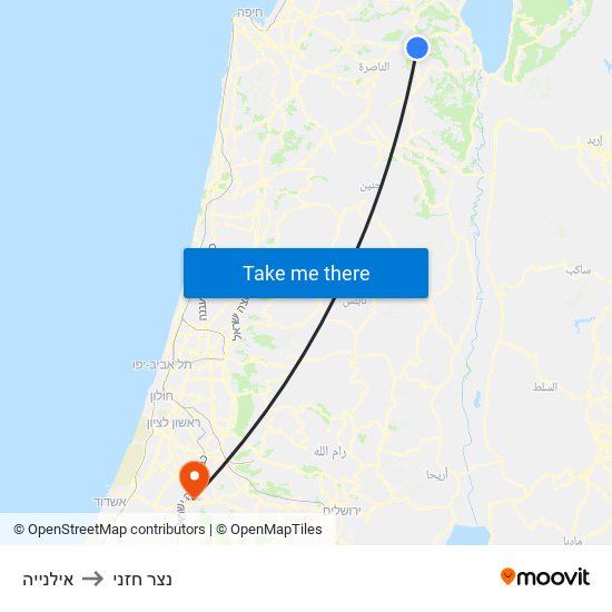 אילנייה to נצר חזני map