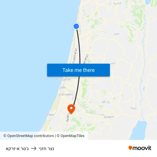ג'סר א-זרקא to נצר חזני map