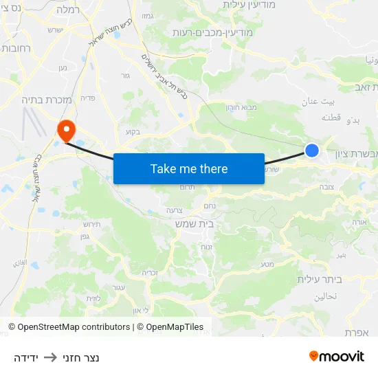 ידידה to נצר חזני map