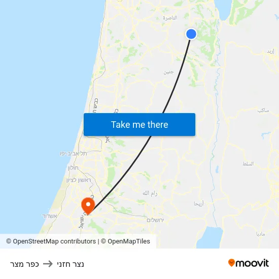 כפר מצר to נצר חזני map