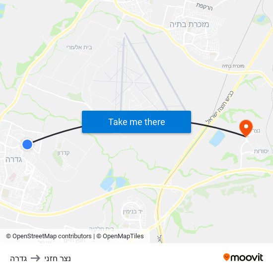 גדרה to נצר חזני map