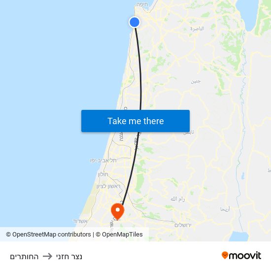 החותרים to נצר חזני map