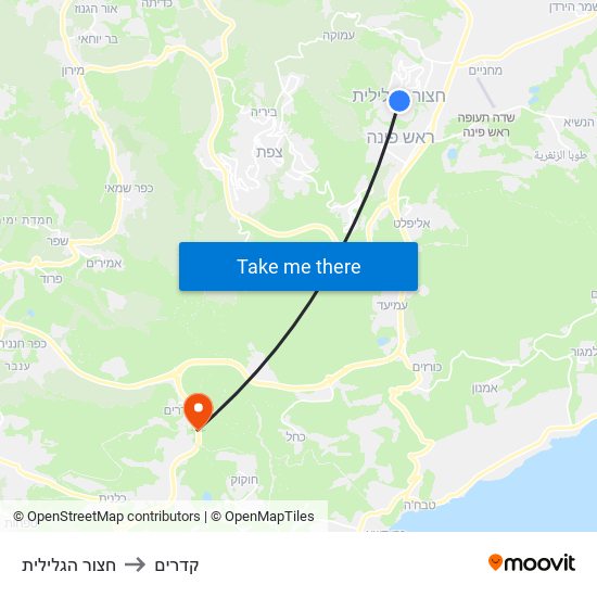 חצור הגלילית to קדרים map