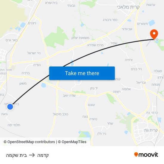 בית שקמה to קדמה map