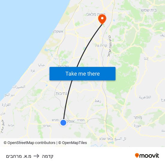 מ.א. מרחבים to קדמה map