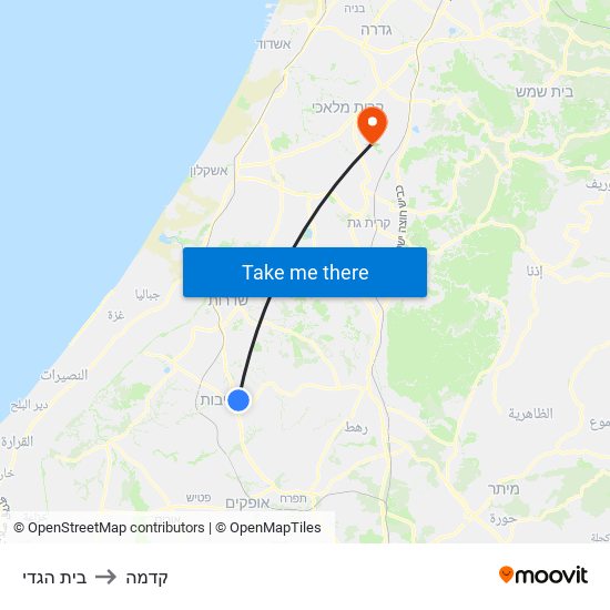 בית הגדי to קדמה map