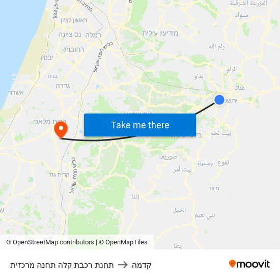 תחנת רכבת קלה תחנה מרכזית to קדמה map