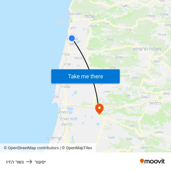 גשר הזיו to יסעור map
