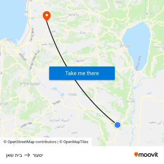 בית שאן to יסעור map