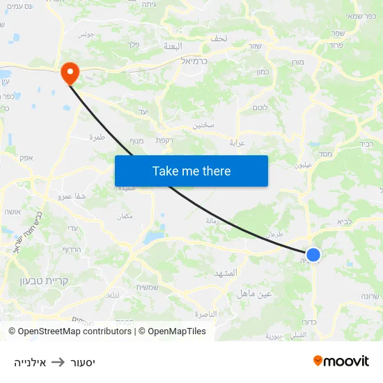 אילנייה to יסעור map