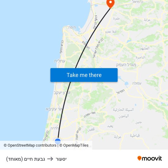 גבעת חיים (מאוחד) to יסעור map