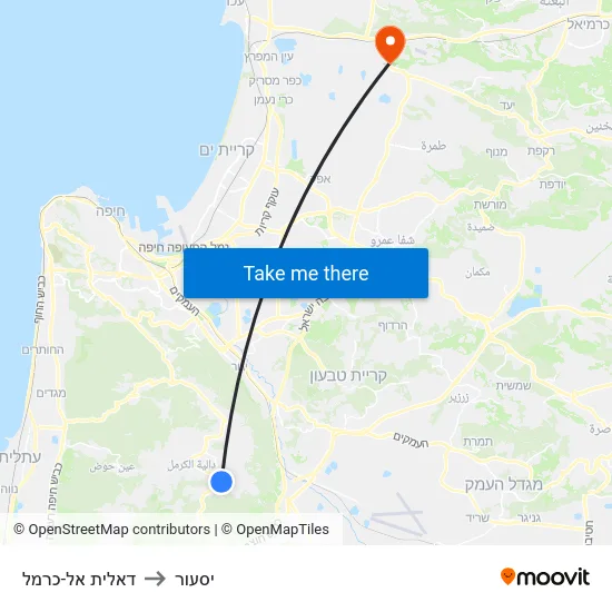 דאלית אל-כרמל to יסעור map