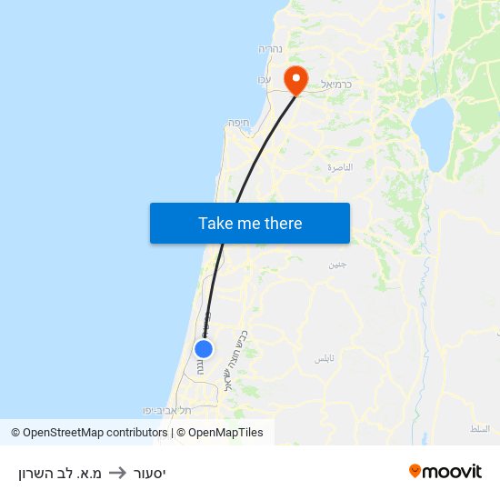 מ.א. לב השרון to יסעור map