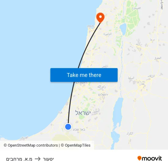מ.א. מרחבים to יסעור map
