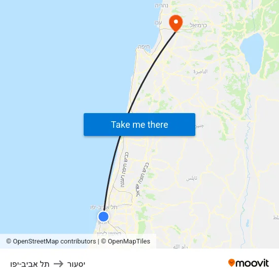 תל אביב-יפו to יסעור map