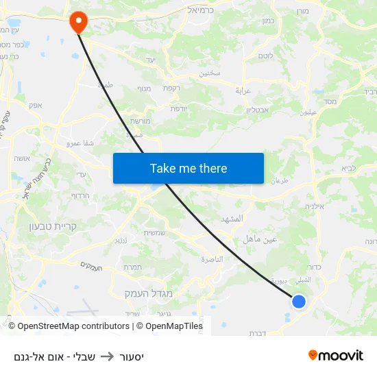 שבלי - אום אל-גנם to יסעור map