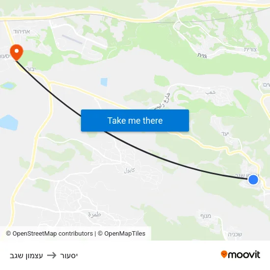 עצמון שגב to יסעור map