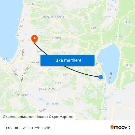 פורייה - נווה עובד to יסעור map